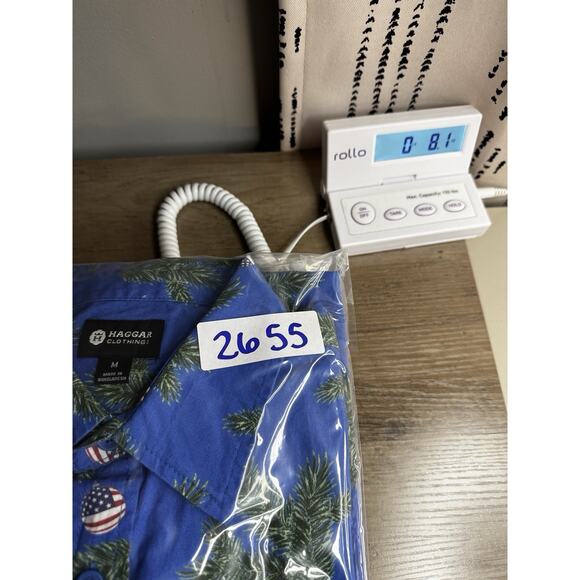 Haggar Mens M Blue Patriotic Button Up Shirt Palm Tree Holiday USA Flag Print - Picture 9 of 9